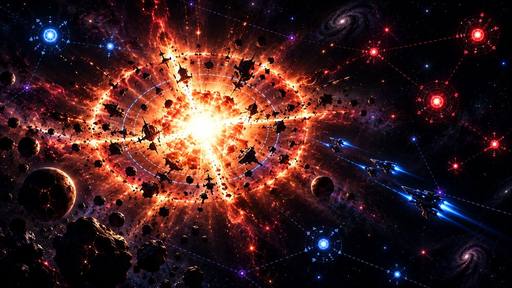 A supernova tears through a star system